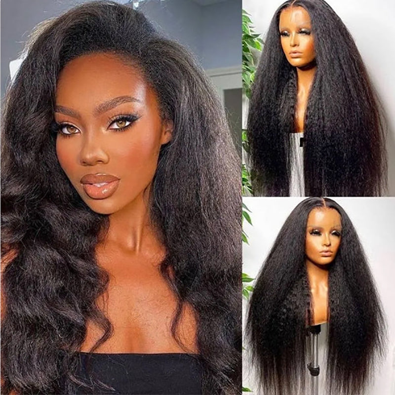 Ruilong Hair 13x4 Transparent Brazilian Kinky Straight Frontal Human Hair Wig 30 40 Inch Pre Plucked With Baby Hair 180% 250% Density Lace Front Wig For Women