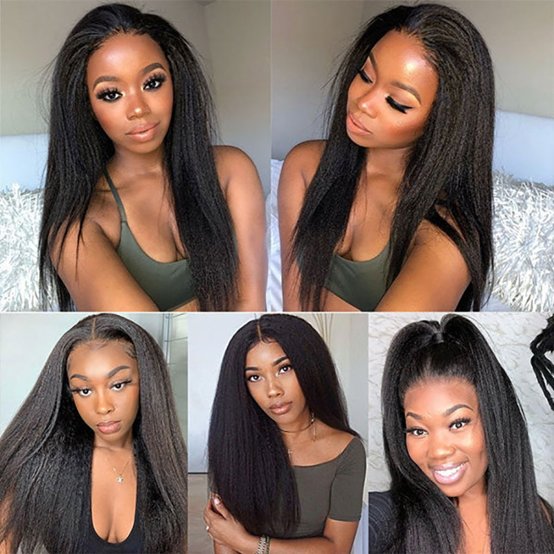 Ruilong Hair 13x4 Transparent Brazilian Kinky Straight Frontal Human Hair Wig 30 40 Inch Pre Plucked With Baby Hair 180% 250% Density Lace Front Wig For Women