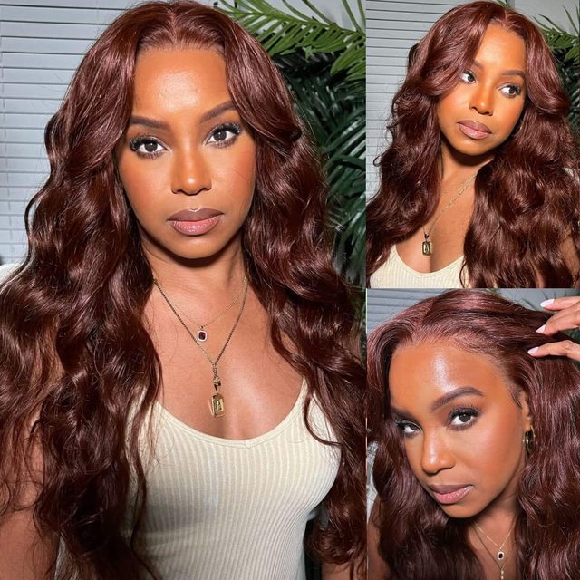 Ruilog Hair 180% 250% Density Chocolate Brown Color 13x4 Transparent Lace Frontal Wig Body Wave Human Hair Wigs