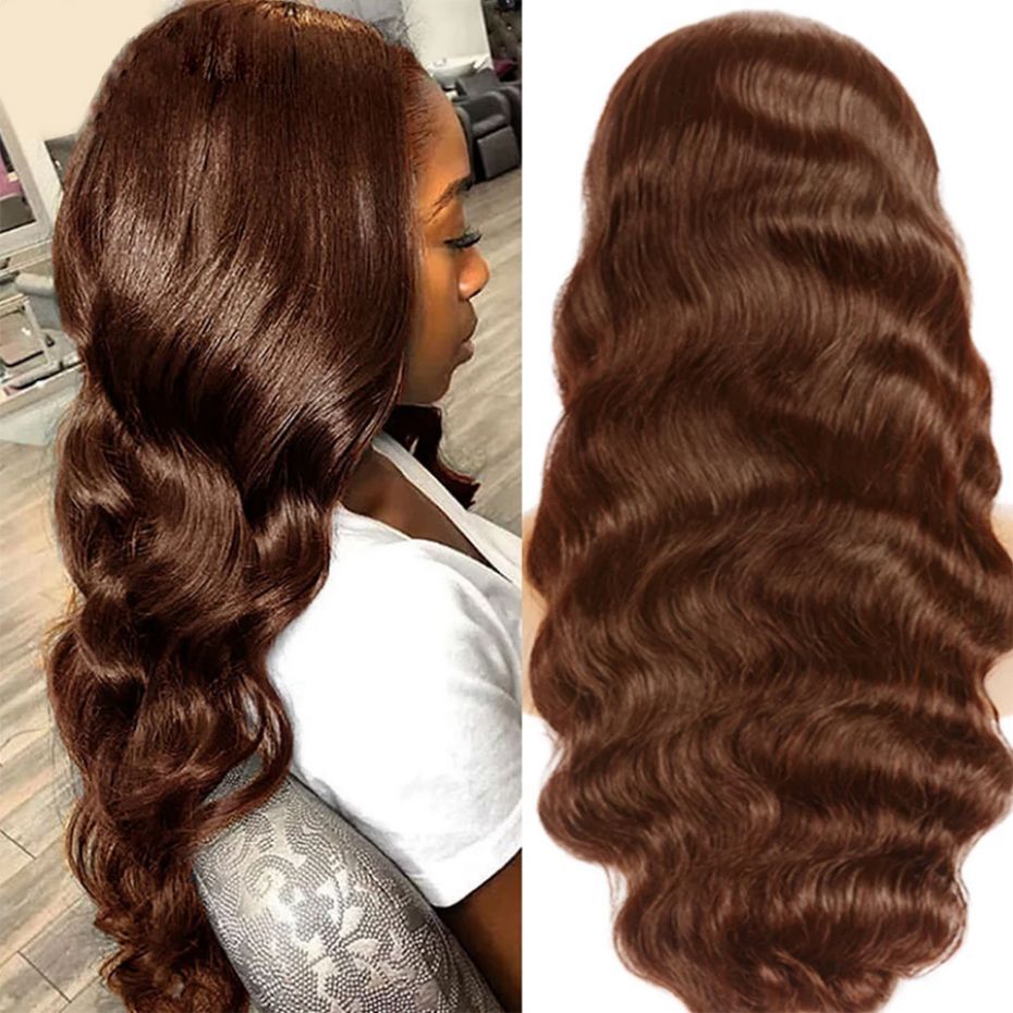 Ruilog Hair 180% 250% Density Chocolate Brown Color 13x4 Transparent Lace Frontal Wig Body Wave Human Hair Wigs