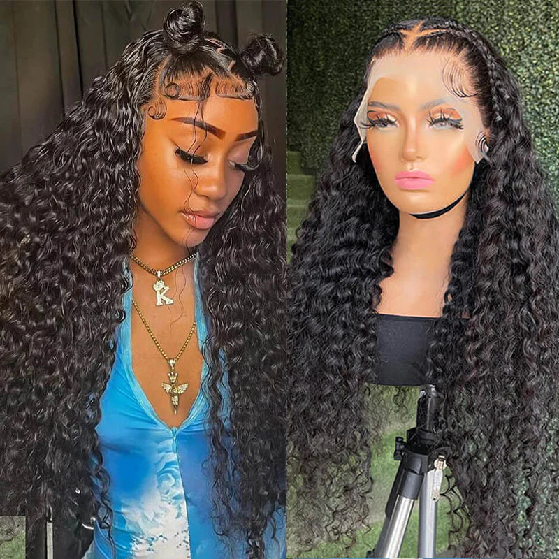 Ruilong Hair 13x4 HD Transparent Brazilian Water Wave Lace Frontal Human Hair Wig 30 40 Inch Pre Plucked With Baby Hair 180% 250% Density