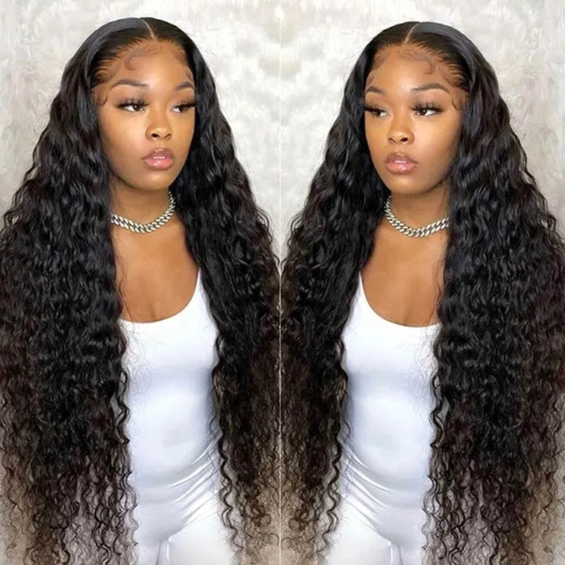 Ruilong Hair 13x4 HD Transparent Brazilian Deep Wave Lace Frontal Human Hair Wig 30 40 Inch Pre Plucked With Baby Hair 180% Density Deep Curly Lace Frontal Wig For Women