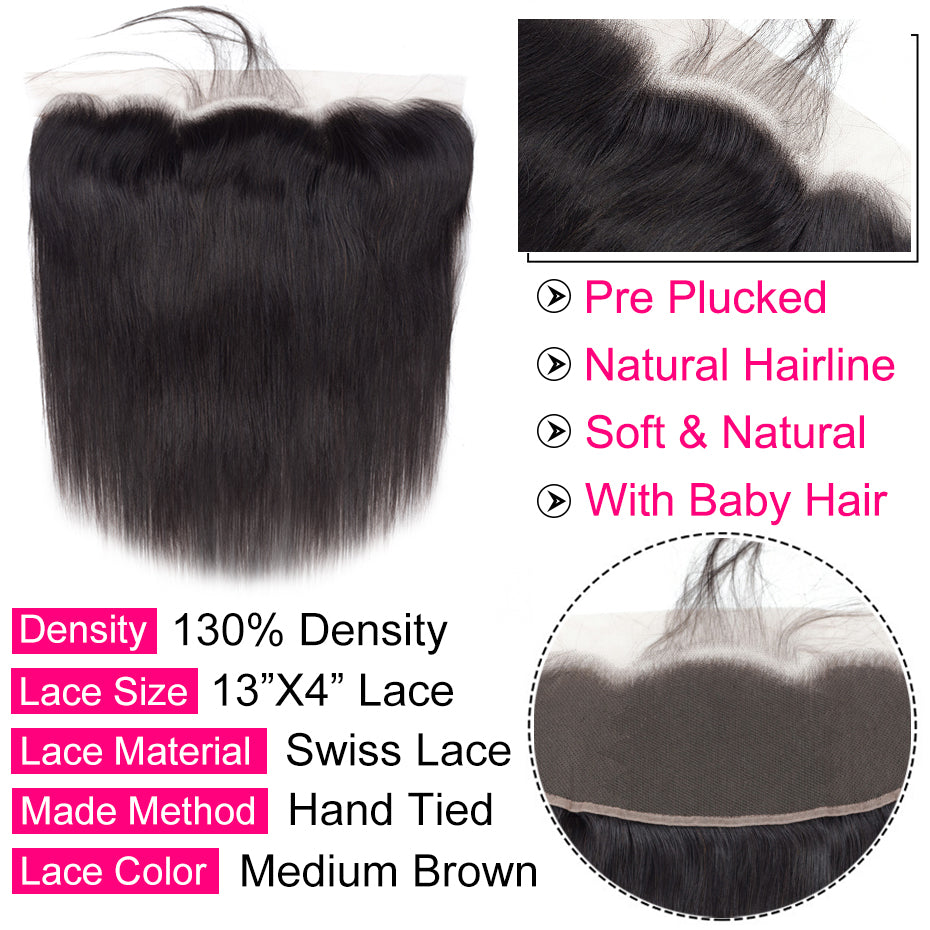 Ruilong Hair Virgin Straight Human Hair Lace Frontal, 13*4 Ear to Ear Frontal