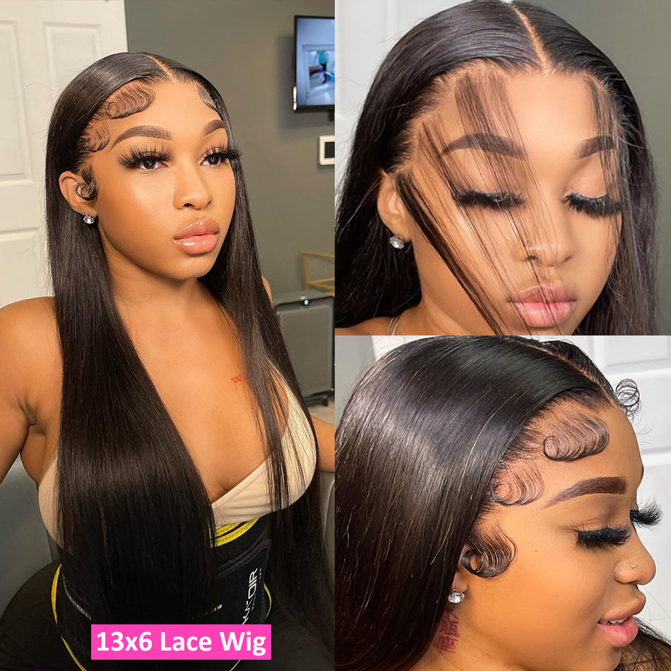 Ruilong Hair Malaysian Straight 13x6 HD Transparent Lace Frontal Wig For Women 180% 250% Density