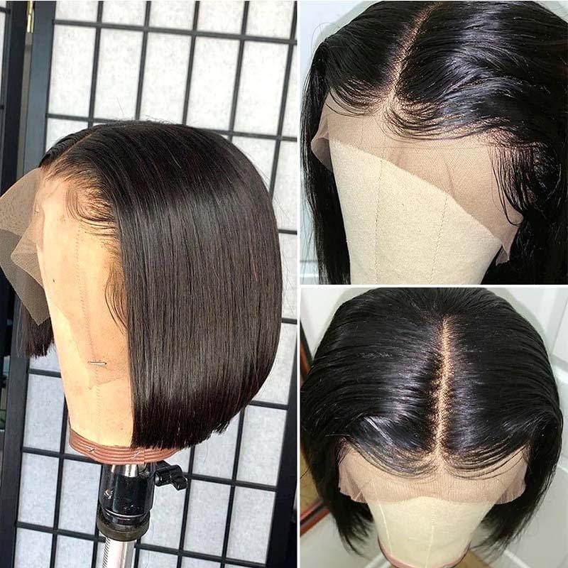 Ruilong Hair 13x4 Lace Front Wigs Short Straight Bob Virgin Human Hair Wigs With Pre Plucked Hairline 250% Density