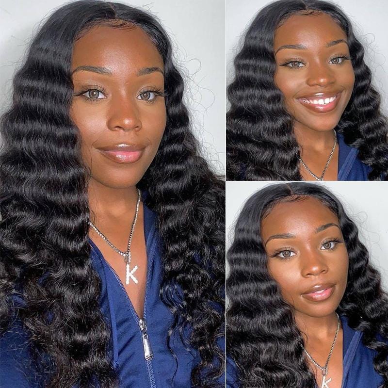 Ruilong Hair 13x4 HD Transparent Brazilian Deep Wave Lace Frontal Human Hair Wig 30 40 Inch Pre Plucked With Baby Hair 180% Density Deep Curly Lace Frontal Wig For Women