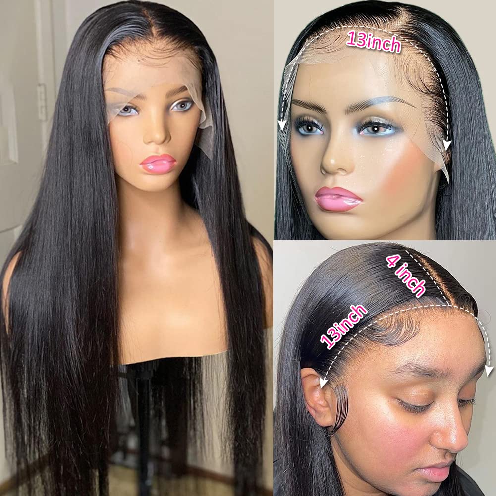 Ruilong 13x4 HD Transparent Lace Wigs Human Hair Brazilian Silk Straight Human Hair Wigs Natural Black Color 150% 180% 250% Density