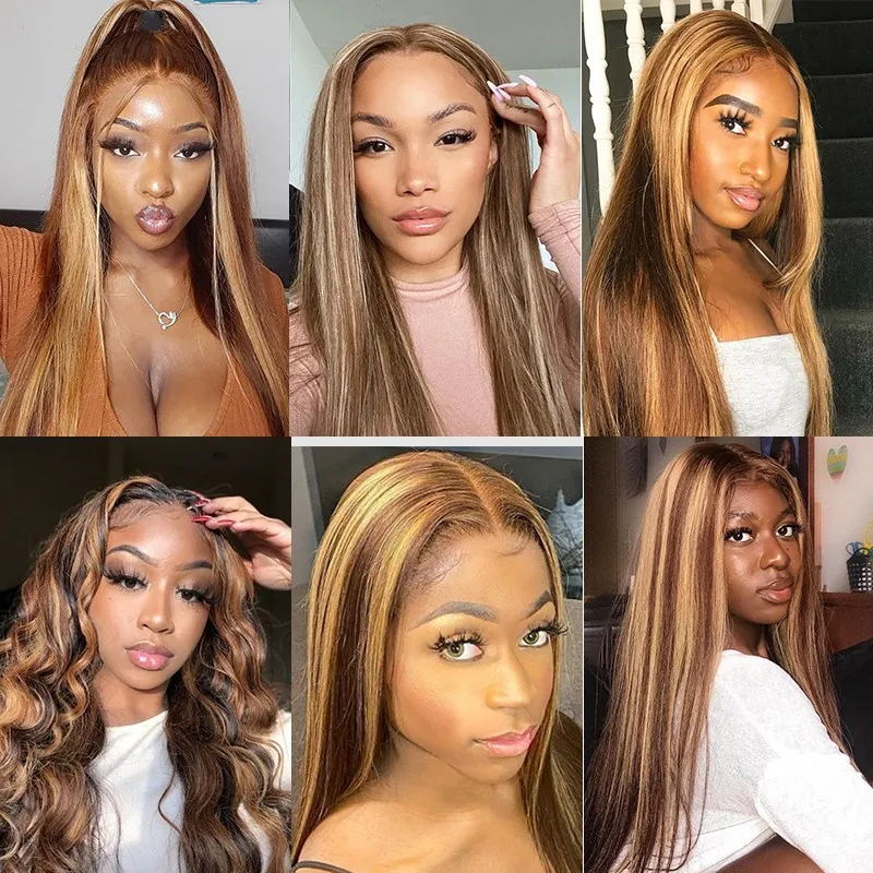 Ruilong Hair Piano Highligh #4/27 straight Human Hair Wig 13x4 Lace Frontal Virgin Hair Wig For Woman