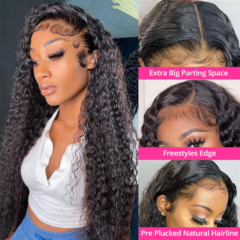 Ruilong Hair 13x4 Kinky Curly Lace Front Human Hair Wig For Black Women Brazilian HD Transparent Lace Frontal Wig 150%-250% Density