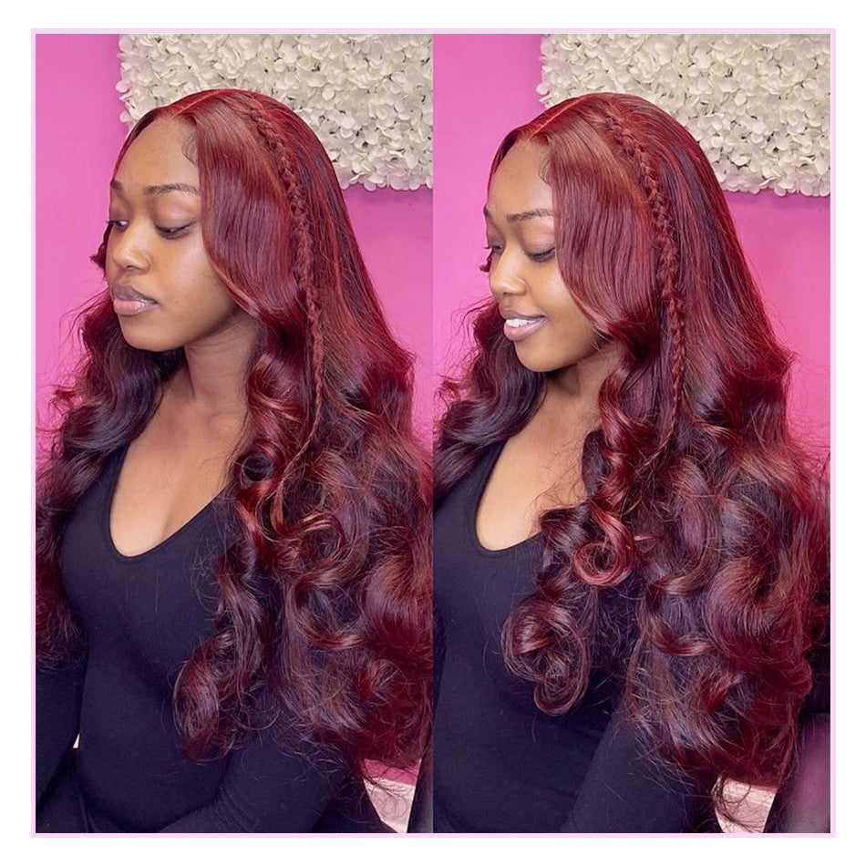 Ruilong Hair Burgundy 99J Body Wave 13x4 Lace Front Wig, Red Human Hair Wig With Natural Hairline