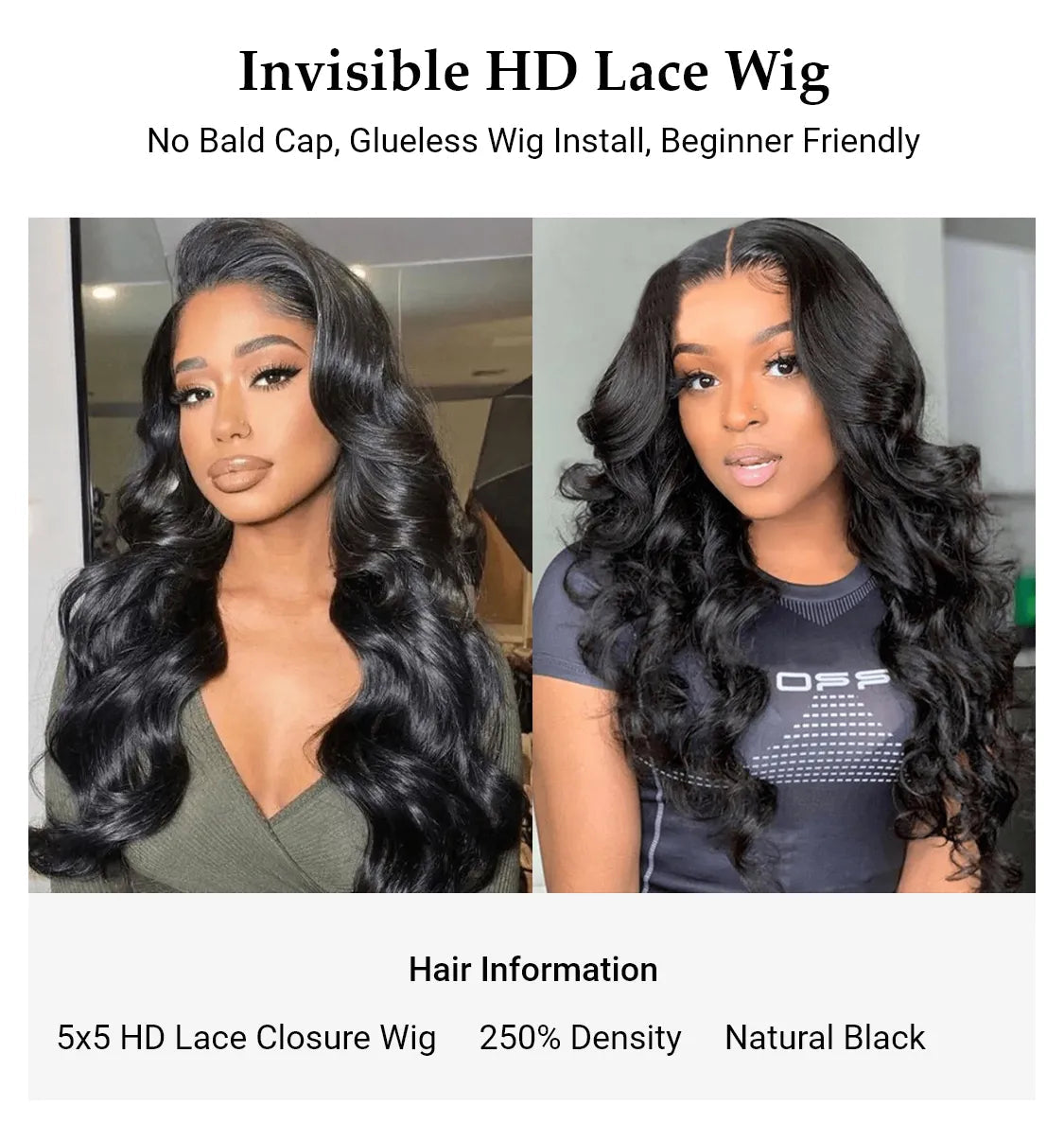 Ruilong Hair 5x5 HD Transparent Lace Closure Peruvian Body Wave Wig 100% Human Hair Lace Closure Body Wave Wig