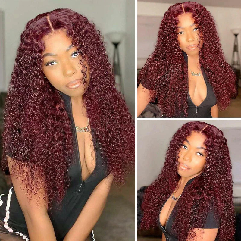 Ruilong Hair 99J Burgundy Red Colored 13x4 Lace Front Human Hair Wigs For Women Kinky Curly Lace Frontal Wigs