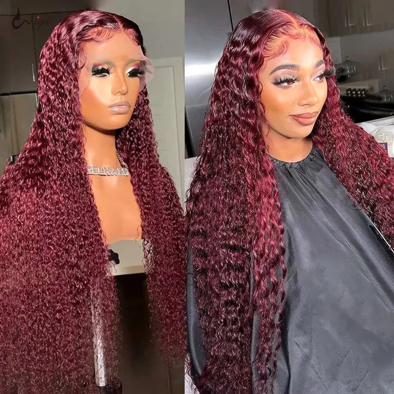 Ruilong Hair 99J Burgundy Red Colored 13x4 Lace Front Human Hair Wigs For Women Kinky Curly Lace Frontal Wigs