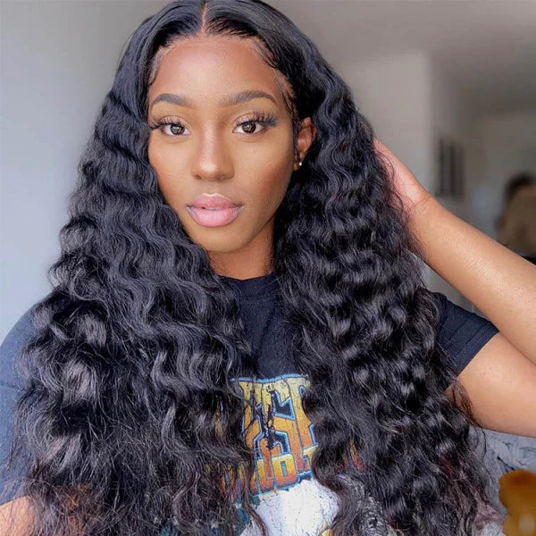 Ruilong Hair 4x4 Deep Curly Lace Closure Human Hair Wig Malaysian Deep Wave 4x4 Lace Closure Wig 180% Density