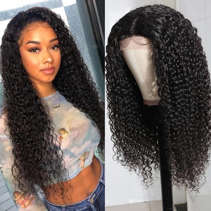 Ruilong Hair 5x5 Transparent Lace Closure Kinky Curly Wig Brazilian Kinky Curly Human Hair Wig 30 40 Inch 180% 250% Density