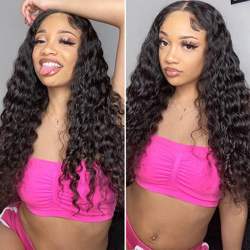 Ruilong Hair 13x4 HD Transparent Brazilian Deep Wave Lace Frontal Human Hair Wig 30 40 Inch Pre Plucked With Baby Hair 180% Density Deep Curly Lace Frontal Wig For Women