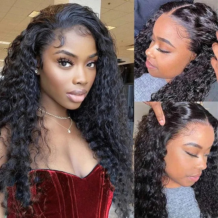 Ruilong Hair 4x4 Deep Curly Lace Closure Human Hair Wig Malaysian Deep Wave 4x4 Lace Closure Wig 180% Density