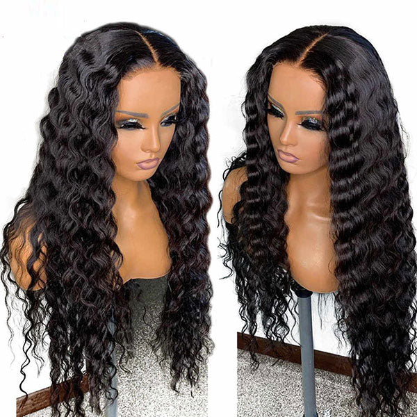 Ruilong Hair Brazilian Deep Wave 5X5 Lace Closure Human Hair Wigs Transparent Lace Deep Curly Human Hair Wigs For Women 180% 250% Density