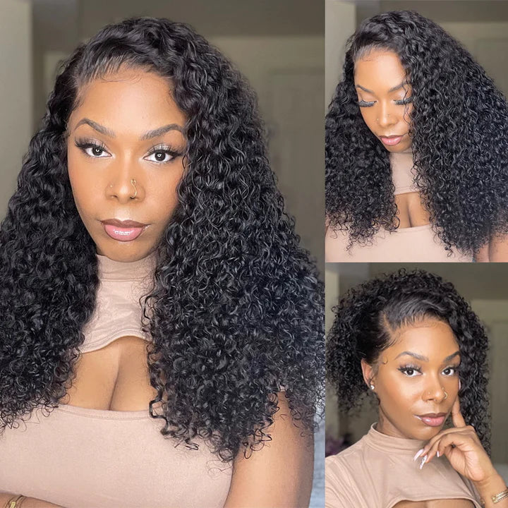 Ruilong Hair Kinky Curly Wig Transparent Lace Closure Wig For Women Natural Color Human Hair Wig Peruvian 4X4 Lace Closure Wig