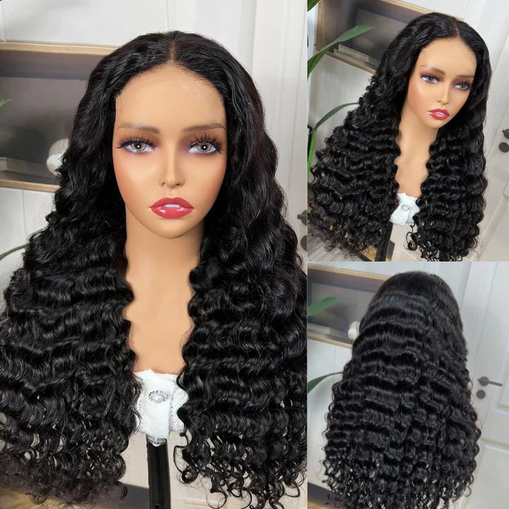 Ruilong Hair Brazilian Deep Wave 5X5 Lace Closure Human Hair Wigs Transparent Lace Deep Curly Human Hair Wigs For Women 180% 250% Density