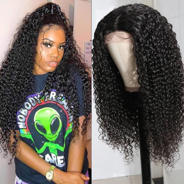 Ruilong Hair 5x5 Transparent Lace Closure Kinky Curly Wig Brazilian Kinky Curly Human Hair Wig 30 40 Inch 180% 250% Density