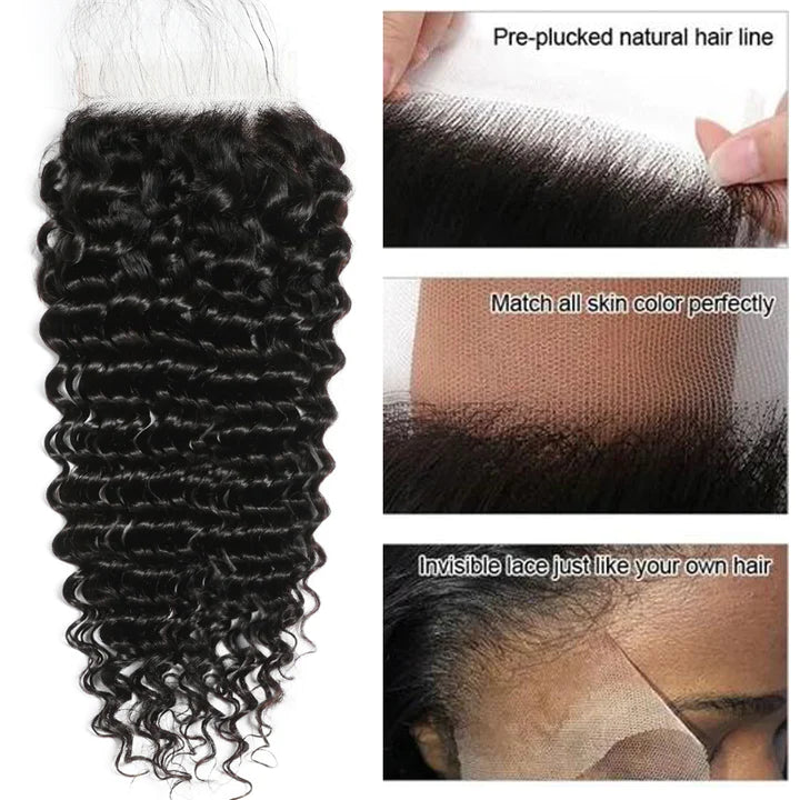 Ruilong Hair Deep Wave 4x4 Transparent Lace Closure With Baby Hair Virgin Human Hair