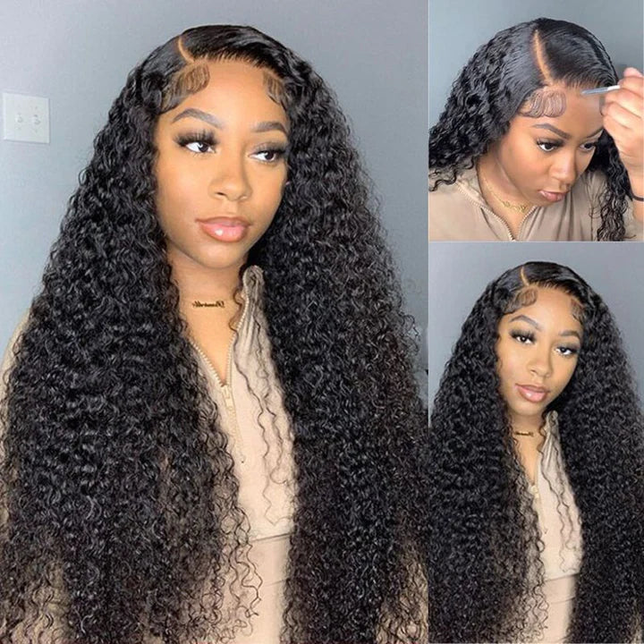 Ruilong Hair 5x5 Transparent Lace Closure Kinky Curly Wig Brazilian Kinky Curly Human Hair Wig 30 40 Inch 180% 250% Density