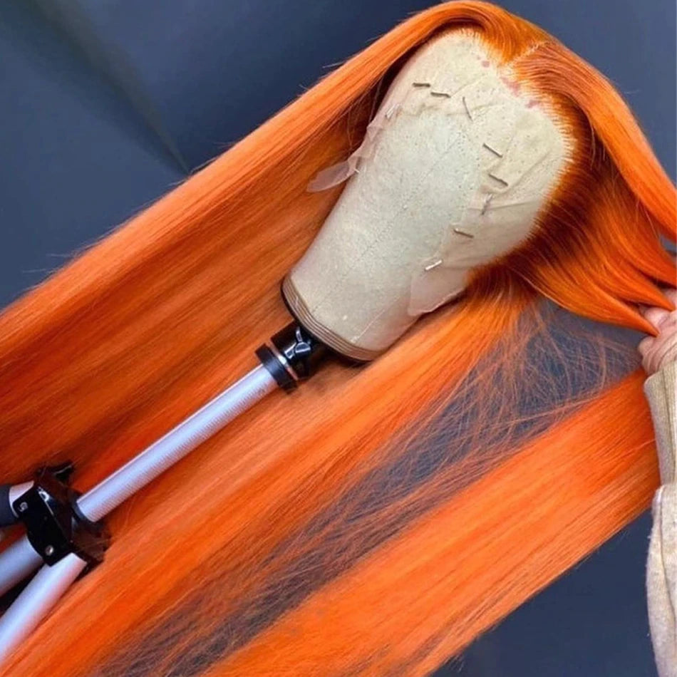 Ruilog Hair Orange Ginger Color Lace Front Wig Human Hair 13x4 Transparent Lace Front Straight Wig Pre Plucked Human Hair Wig