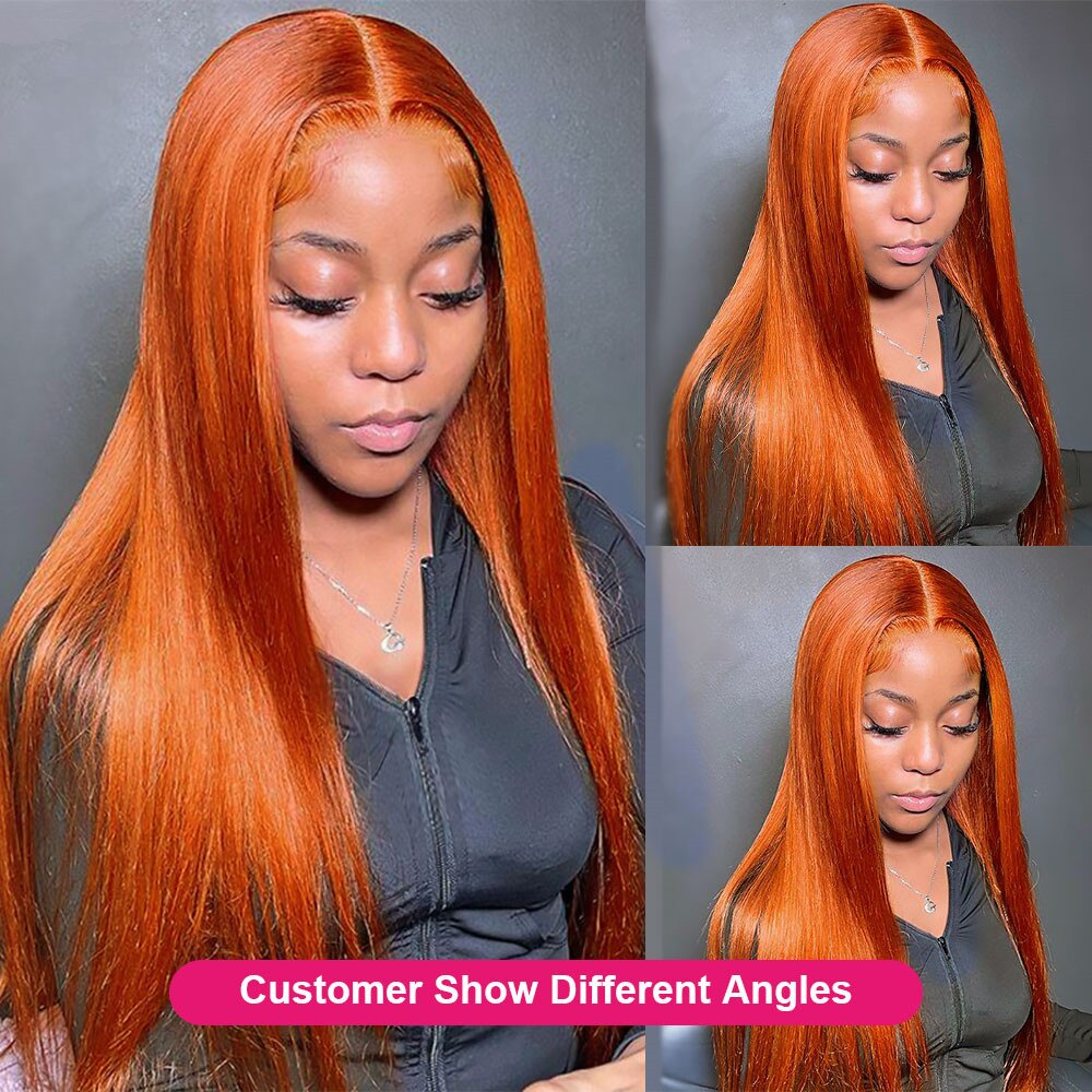 Ruilog Hair Orange Ginger Color Lace Front Wig Human Hair 13x4 Transparent Lace Front Straight Wig Pre Plucked Human Hair Wig