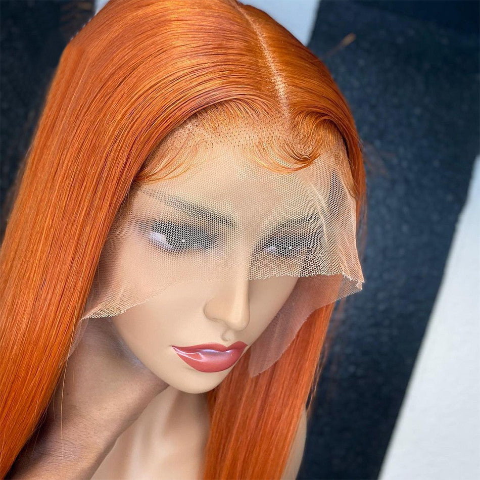 Ruilog Hair Orange Ginger Color Lace Front Wig Human Hair 13x4 Transparent Lace Front Straight Wig Pre Plucked Human Hair Wig