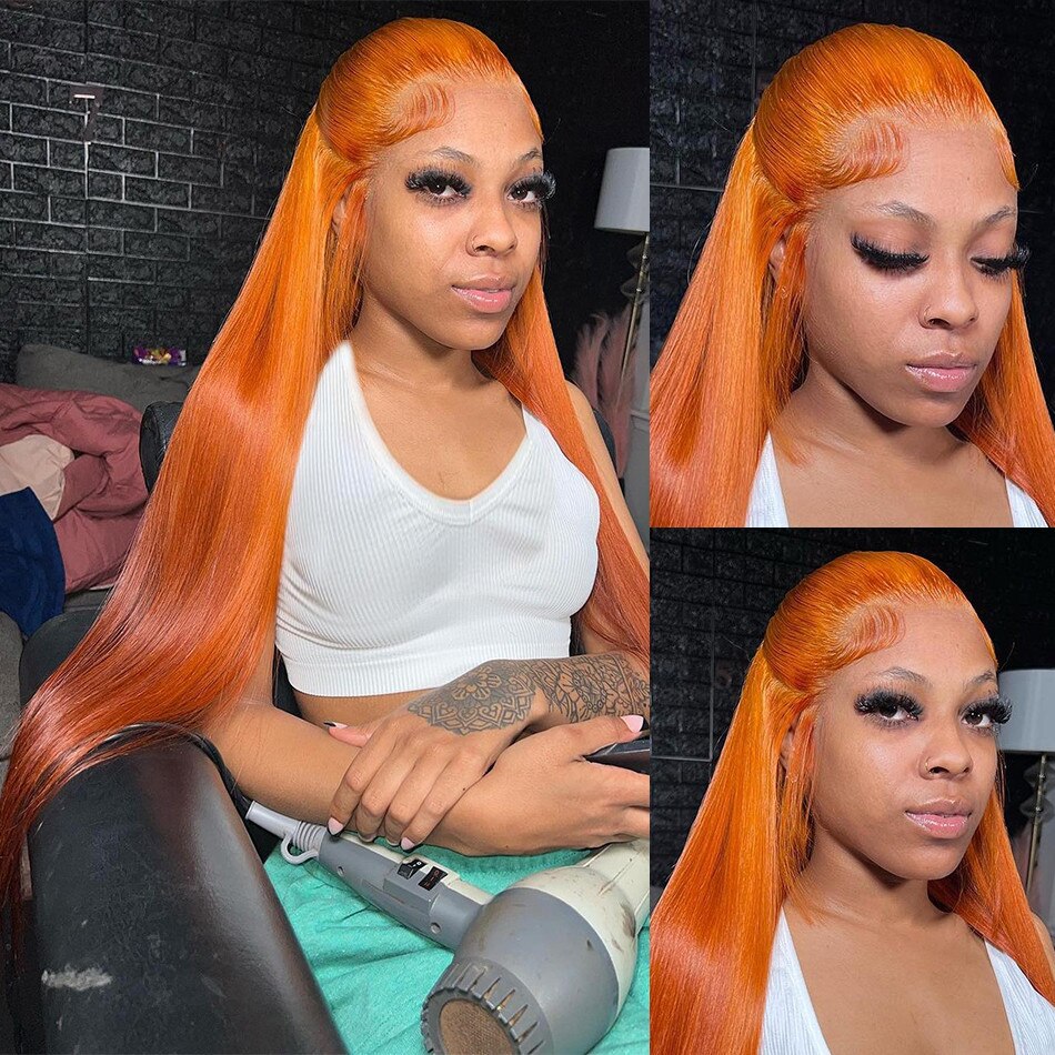 Ruilog Hair Orange Ginger Color Lace Front Wig Human Hair 13x4 Transparent Lace Front Straight Wig Pre Plucked Human Hair Wig