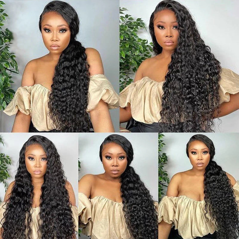 Ruilong Hair 13x4 HD Transparent Brazilian Deep Wave Lace Frontal Human Hair Wig 30 40 Inch Pre Plucked With Baby Hair 180% Density Deep Curly Lace Frontal Wig For Women