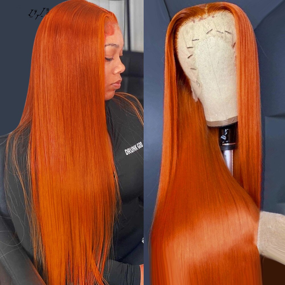 Ruilog Hair Orange Ginger Color Lace Front Wig Human Hair 13x4 Transparent Lace Front Straight Wig Pre Plucked Human Hair Wig