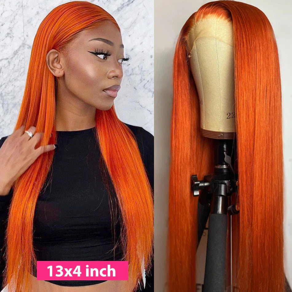 Ruilog Hair Orange Ginger Color Lace Front Wig Human Hair 13x4 Transparent Lace Front Straight Wig Pre Plucked Human Hair Wig