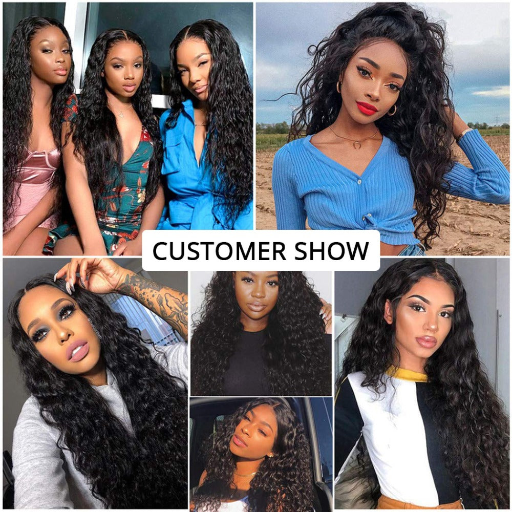 Ruilong Hair 30 32 40 inch 4x4 HD Transparent Peruvian Lace Closure Water Wave Human Hair Wig For Women 180% 250% Density