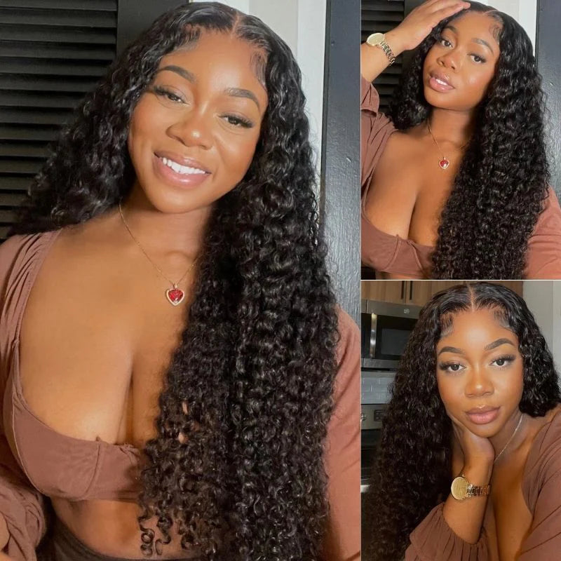 Ruilong Hair 13x4 HD Transparent Brazilian Deep Wave Lace Frontal Human Hair Wig 30 40 Inch Pre Plucked With Baby Hair 180% Density Deep Curly Lace Frontal Wig For Women