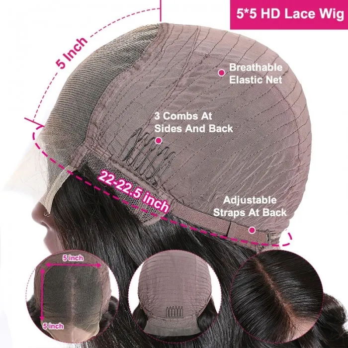 Ruilong Hair 5x5 HD Transparent Human Hair Malaysian Straight Lace Closure Wig 100% Human Hair Wig