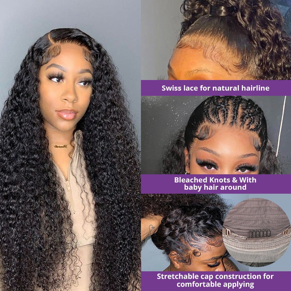 Ruilong Hair 13x6 HD Transparent Lace Frontal Wig Kinky Curly Human Hair Wigs Malaysian Kinky Curly For Women 180% 250% Density