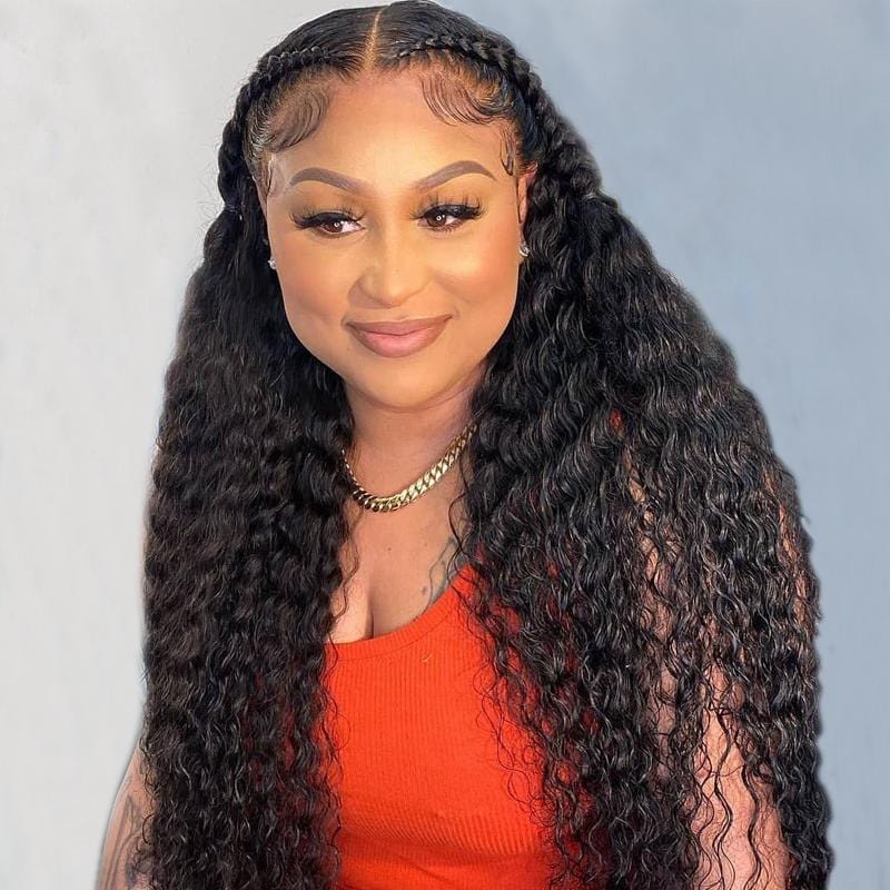 Ruilong Hair 13x4 HD Transparent Brazilian Deep Wave Lace Frontal Human Hair Wig 30 40 Inch Pre Plucked With Baby Hair 180% Density Deep Curly Lace Frontal Wig For Women