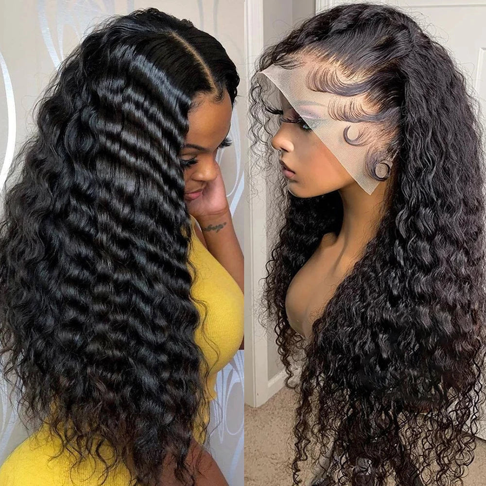 Ruilong Hair Brazilian Deep Wave 13x6 HD Transparent Lace Frontal Wig Deep Wave Human Hair Wigs For Women 180% 250% Density