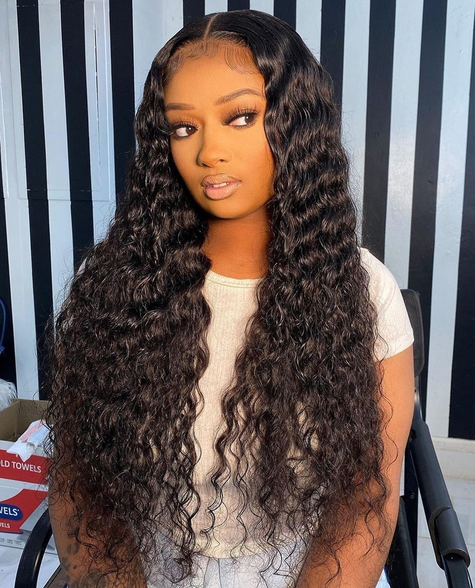 Ruilong Hair Brazilian Deep Wave 13x6 HD Transparent Lace Frontal Wig Deep Wave Human Hair Wigs For Women 180% 250% Density