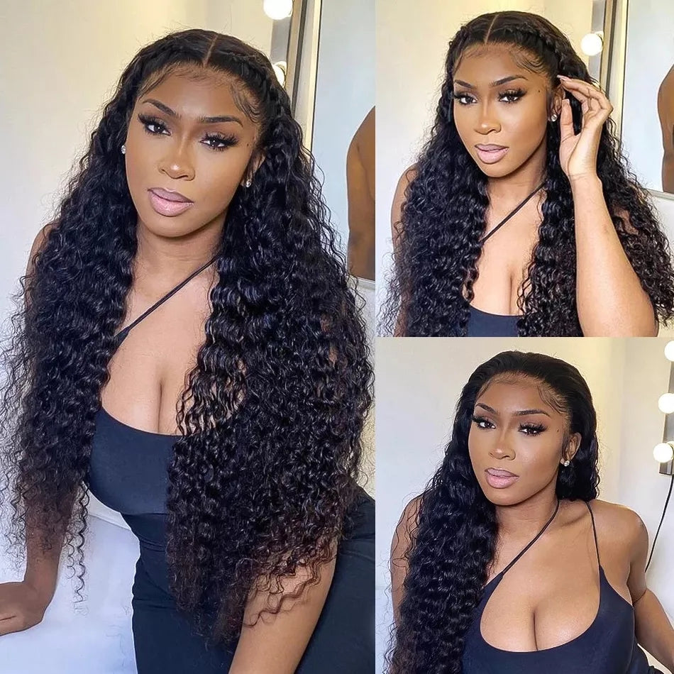 Ruilong Hair Brazilian Deep Wave 13x6 HD Transparent Lace Frontal Wig Deep Wave Human Hair Wigs For Women 180% 250% Density