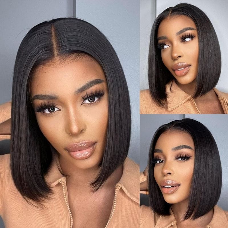 Ruilong Hair 13x4 Lace Front Wigs Short Straight Bob Virgin Human Hair Wigs With Pre Plucked Hairline 250% Density