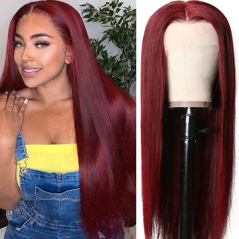 Ruilong Hair #99J Burgundy Color 13x4 Lace Front Wigs Pre Plucked Long Straight Human Hair Wigs