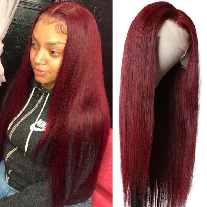 Ruilong Hair #99J Burgundy Color 13x4 Lace Front Wigs Pre Plucked Long Straight Human Hair Wigs