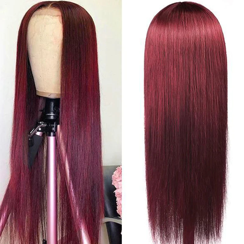 Ruilong Hair #99J Burgundy Color 13x4 Lace Front Wigs Pre Plucked Long Straight Human Hair Wigs