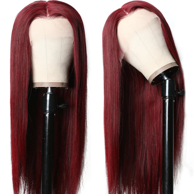 Ruilong Hair #99J Burgundy Color 13x4 Lace Front Wigs Pre Plucked Long Straight Human Hair Wigs