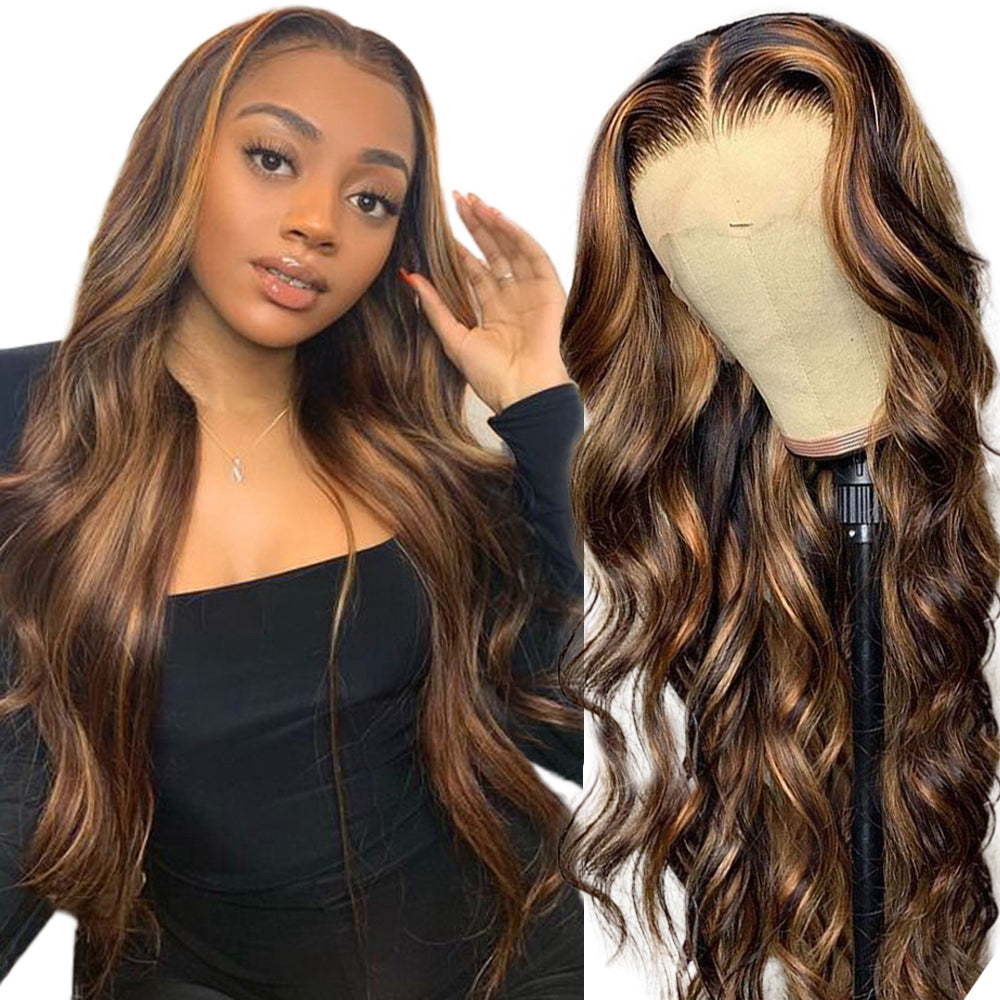 Ruilog Hair Piano Highligh color body wave Wig Human Hair 13x4 Lace Frontal Human Hair Wigs For Woman