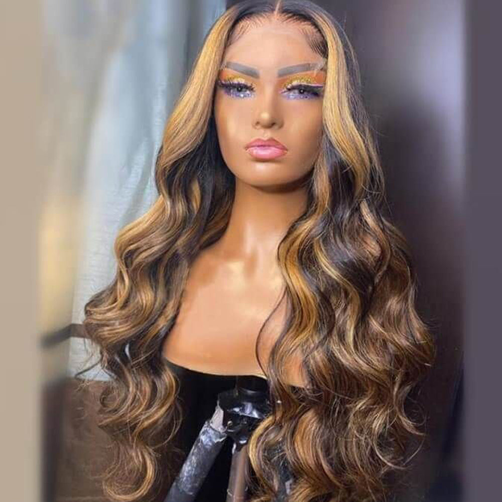 Ruilog Hair Piano Highligh color body wave Wig Human Hair 13x4 Lace Frontal Human Hair Wigs For Woman