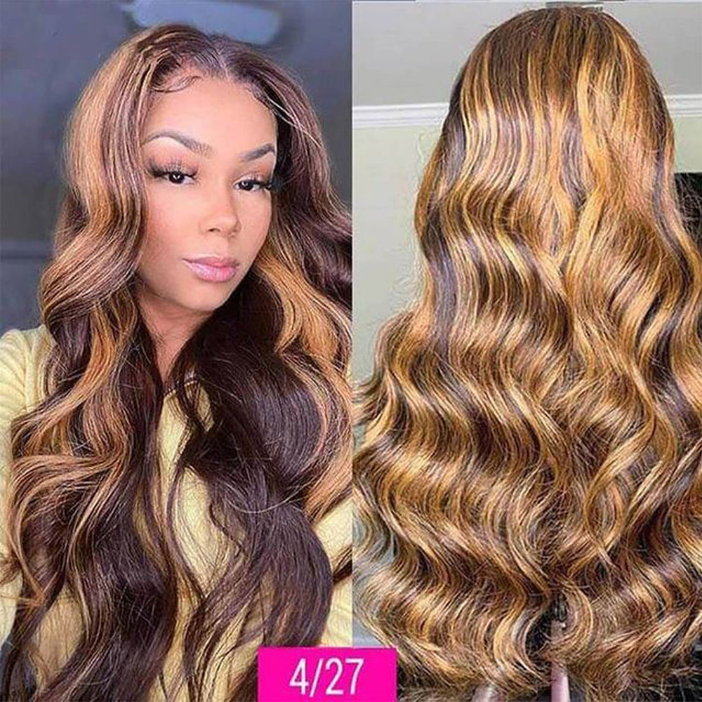 Ruilog Hair Piano Highligh color body wave Wig Human Hair 13x4 Lace Frontal Human Hair Wigs For Woman